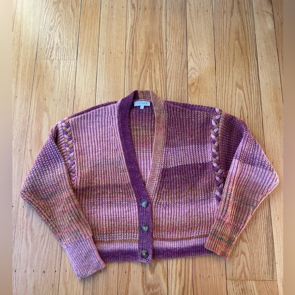 Intermix cardigan size medium. Multi-color of pink, purple and orange.
